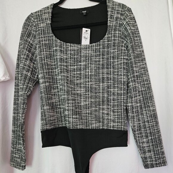 NWT Body Contour Tweed Scoop Neck Long Sleeve Bodysuit Size M - Picture 1 of 10